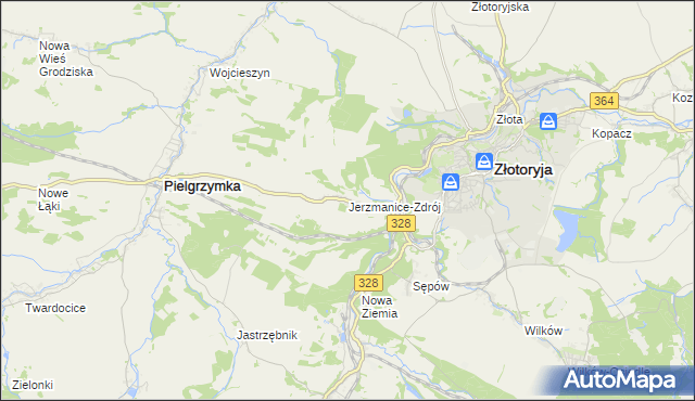 mapa Jerzmanice-Zdrój, Jerzmanice-Zdrój na mapie Targeo