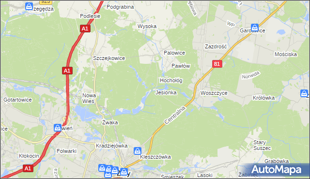 mapa Jesionka gmina Czerwionka-Leszczyny, Jesionka gmina Czerwionka-Leszczyny na mapie Targeo
