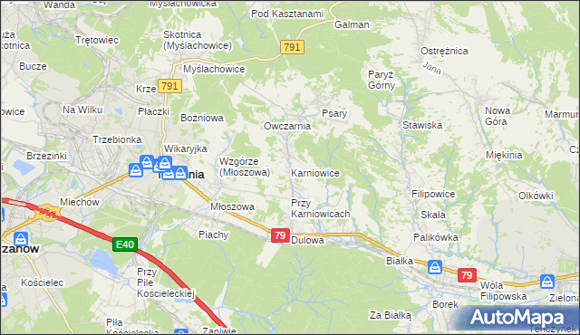 mapa Karniowice gmina Trzebinia, Karniowice gmina Trzebinia na mapie Targeo