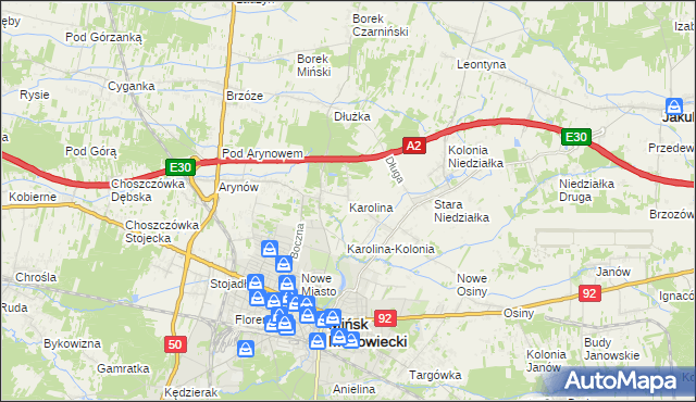 mapa Karolina gmina Mińsk Mazowiecki, Karolina gmina Mińsk Mazowiecki na mapie Targeo
