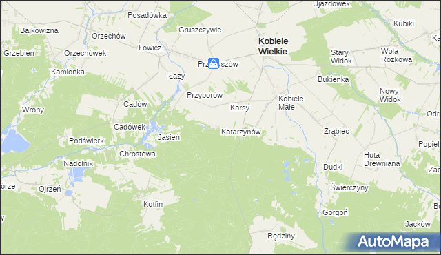 mapa Katarzynów gmina Kobiele Wielkie, Katarzynów gmina Kobiele Wielkie na mapie Targeo