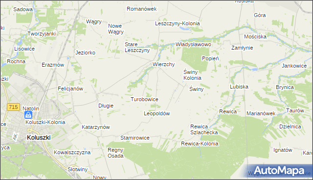 mapa Kazimierzów gmina Koluszki, Kazimierzów gmina Koluszki na mapie Targeo