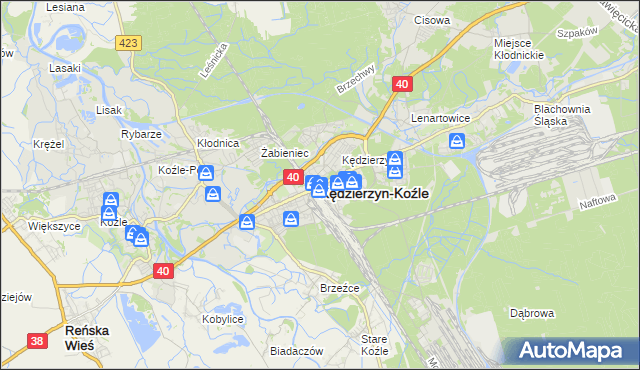 mapa Kędzierzyna-Koźle, Kędzierzyn-Koźle na mapie Targeo