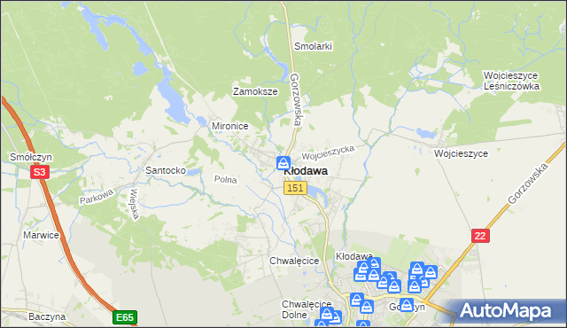 mapa Kłodawa powiat gorzowski, Kłodawa powiat gorzowski na mapie Targeo