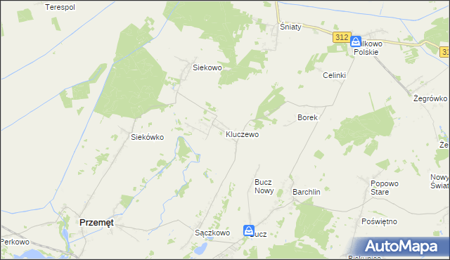 mapa Kluczewo gmina Przemęt, Kluczewo gmina Przemęt na mapie Targeo