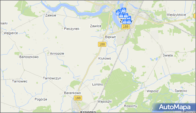 mapa Klukowo gmina Złotów, Klukowo gmina Złotów na mapie Targeo