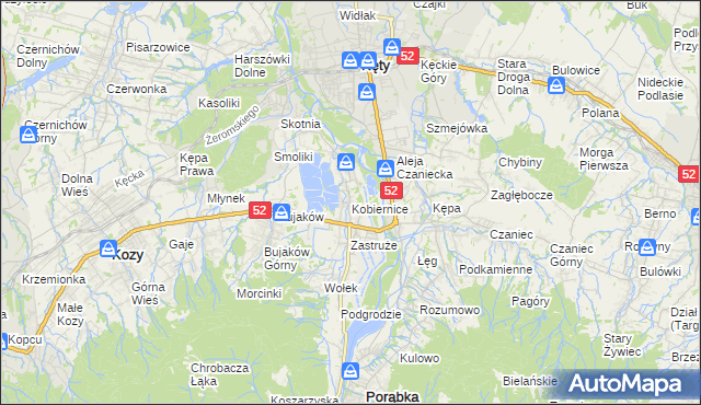 mapa Kobiernice, Kobiernice na mapie Targeo