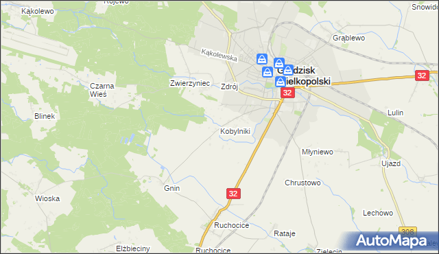 mapa Kobylniki gmina Grodzisk Wielkopolski, Kobylniki gmina Grodzisk Wielkopolski na mapie Targeo