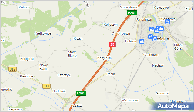 mapa Kobylniki gmina Kościan, Kobylniki gmina Kościan na mapie Targeo