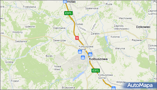 mapa Kolbuszowa Dolna, Kolbuszowa Dolna na mapie Targeo