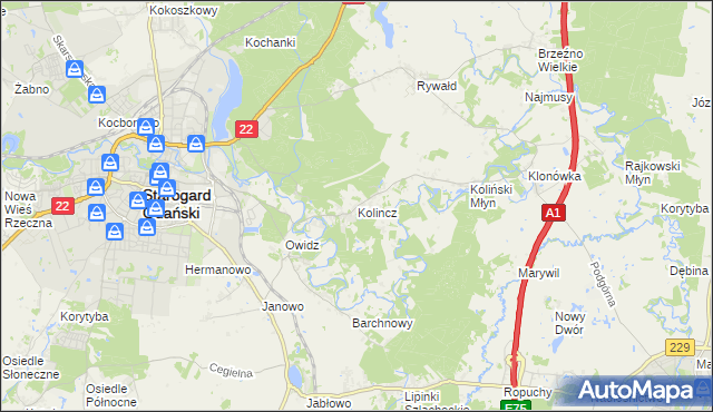 mapa Kolincz, Kolincz na mapie Targeo