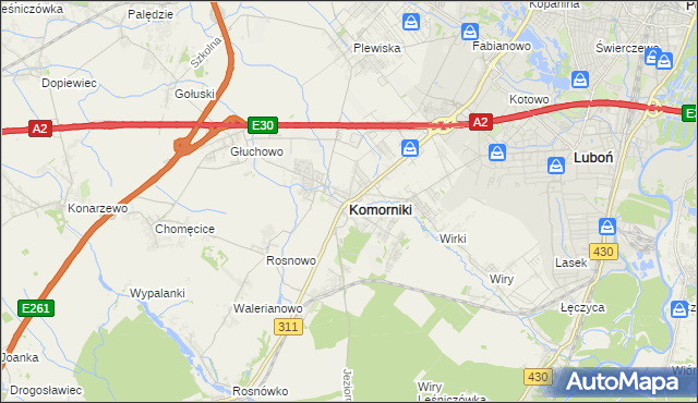 mapa Komorniki powiat poznański, Komorniki powiat poznański na mapie Targeo