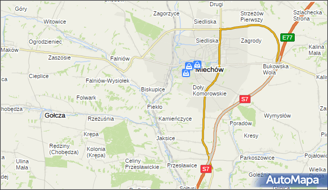 mapa Komorów gmina Miechów, Komorów gmina Miechów na mapie Targeo