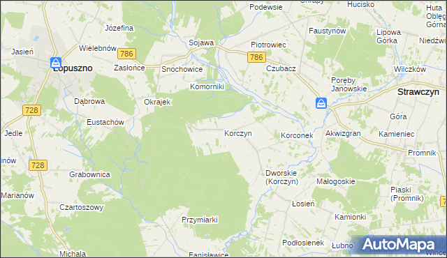mapa Korczyn gmina Strawczyn, Korczyn gmina Strawczyn na mapie Targeo