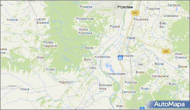 mapa Korzeniów gmina Żyraków, Korzeniów gmina Żyraków na mapie Targeo