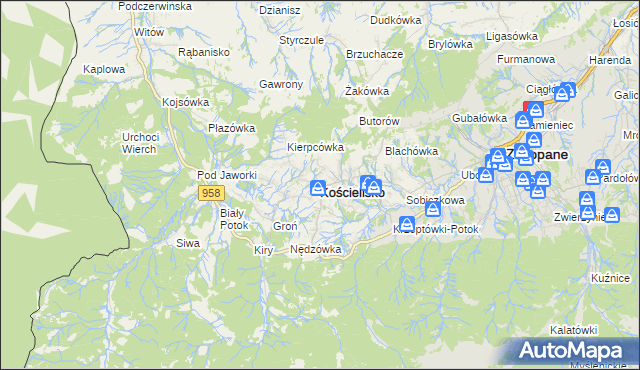 mapa Kościelisko, Kościelisko na mapie Targeo