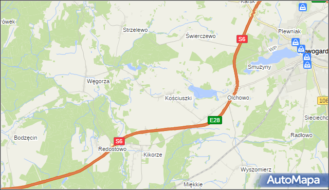 mapa Kościuszki gmina Osina, Kościuszki gmina Osina na mapie Targeo