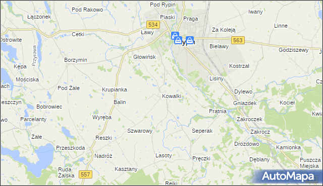 mapa Kowalki gmina Rypin, Kowalki gmina Rypin na mapie Targeo