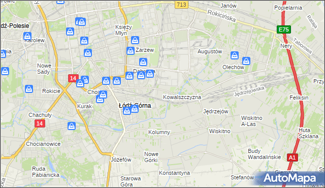 mapa Kowalszczyzna gmina Łódź, Kowalszczyzna gmina Łódź na mapie Targeo