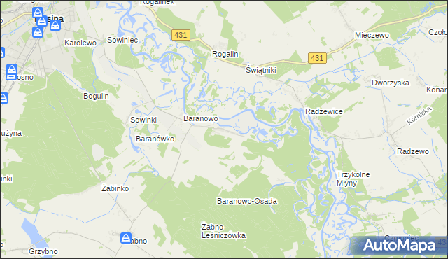 mapa Krajkowo gmina Mosina, Krajkowo gmina Mosina na mapie Targeo