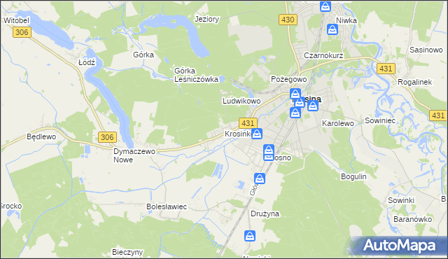 mapa Krosinko gmina Mosina, Krosinko gmina Mosina na mapie Targeo