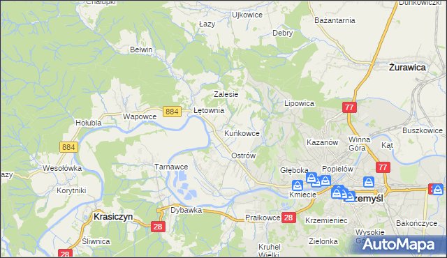 mapa Kuńkowce, Kuńkowce na mapie Targeo