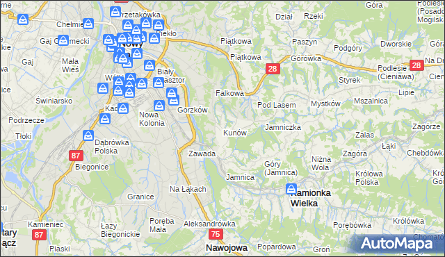 mapa Kunów gmina Chełmiec, Kunów gmina Chełmiec na mapie Targeo