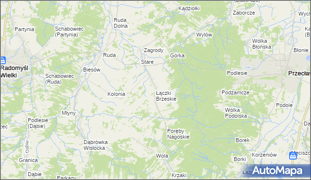 mapa Łączki Brzeskie, Łączki Brzeskie na mapie Targeo