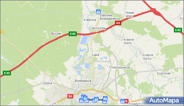 mapa Łąka gmina Bolesławiec, Łąka gmina Bolesławiec na mapie Targeo
