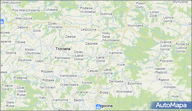 mapa Łąkta Dolna, Łąkta Dolna na mapie Targeo