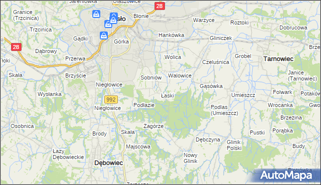 mapa Łaski gmina Jasło, Łaski gmina Jasło na mapie Targeo