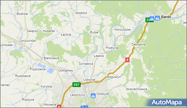 mapa Ławica gmina Kłodzko, Ławica gmina Kłodzko na mapie Targeo