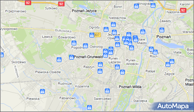 mapa Łazarz gmina Poznań, Łazarz gmina Poznań na mapie Targeo