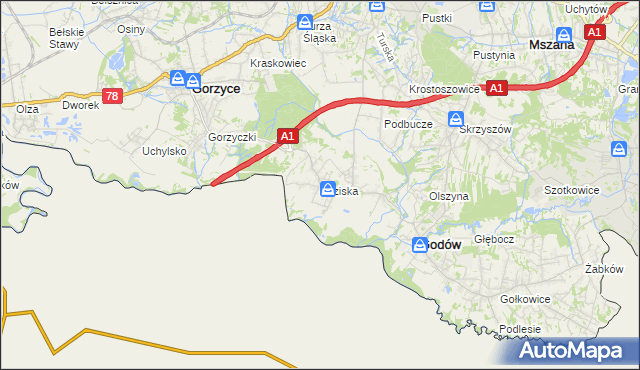 mapa Łaziska gmina Godów, Łaziska gmina Godów na mapie Targeo