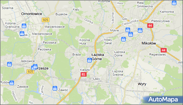 mapa Łaziska Górne, Łaziska Górne na mapie Targeo
