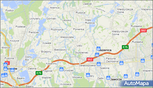 mapa Łazy gmina Jasienica, Łazy gmina Jasienica na mapie Targeo