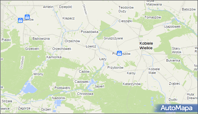 mapa Łazy gmina Kobiele Wielkie, Łazy gmina Kobiele Wielkie na mapie Targeo