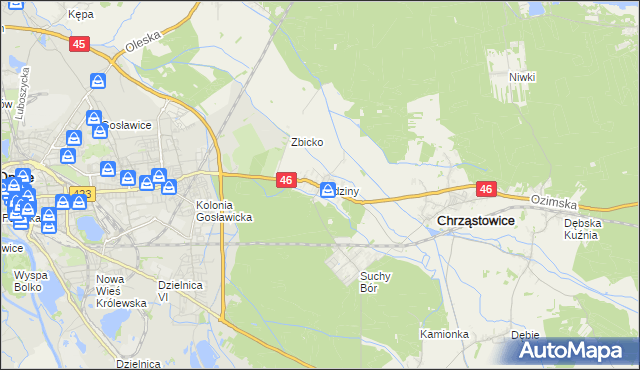 mapa Lędziny gmina Chrząstowice, Lędziny gmina Chrząstowice na mapie Targeo