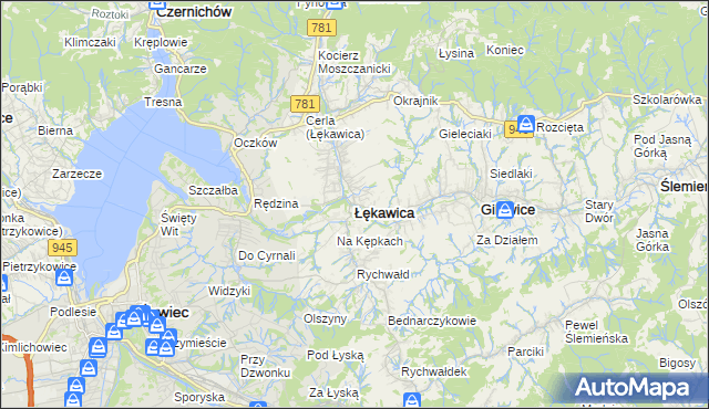 mapa Łękawica powiat żywiecki, Łękawica powiat żywiecki na mapie Targeo