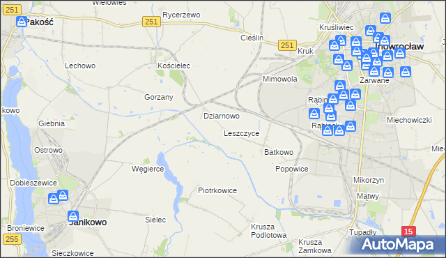 mapa Leszczyce, Leszczyce na mapie Targeo