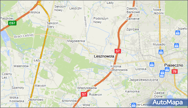 mapa Lesznowola powiat piaseczyński, Lesznowola powiat piaseczyński na mapie Targeo