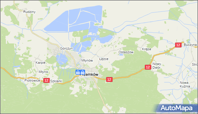 mapa Łężce gmina Przemków, Łężce gmina Przemków na mapie Targeo