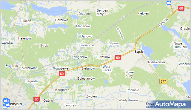 mapa Ludwików gmina Łąck, Ludwików gmina Łąck na mapie Targeo