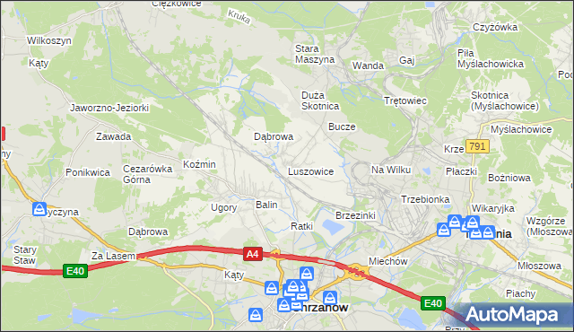 mapa Luszowice gmina Chrzanów, Luszowice gmina Chrzanów na mapie Targeo