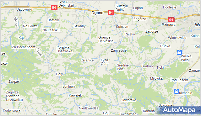 mapa Łysa Góra gmina Dębno, Łysa Góra gmina Dębno na mapie Targeo