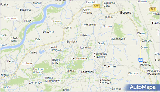 mapa Łysaków gmina Czermin, Łysaków gmina Czermin na mapie Targeo