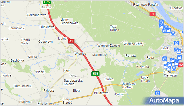 mapa Machnacz gmina Brześć Kujawski, Machnacz gmina Brześć Kujawski na mapie Targeo