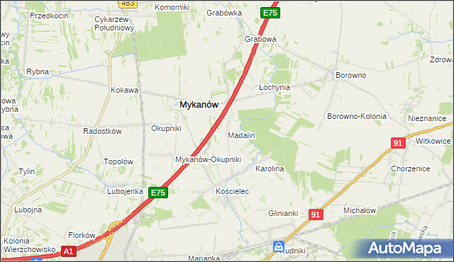 mapa Madalin gmina Rędziny, Madalin gmina Rędziny na mapie Targeo