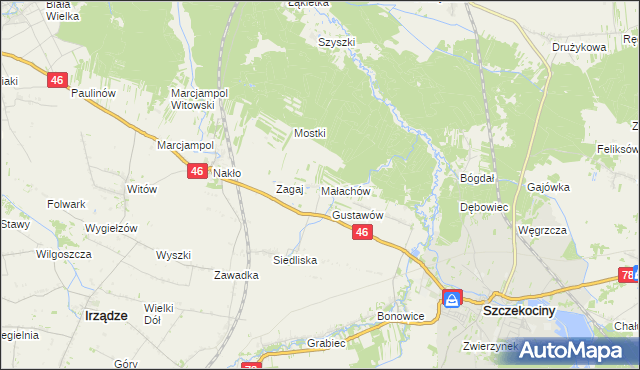 mapa Małachów gmina Szczekociny, Małachów gmina Szczekociny na mapie Targeo