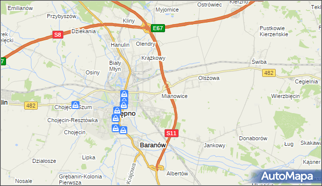 mapa Mianowice gmina Kępno, Mianowice gmina Kępno na mapie Targeo